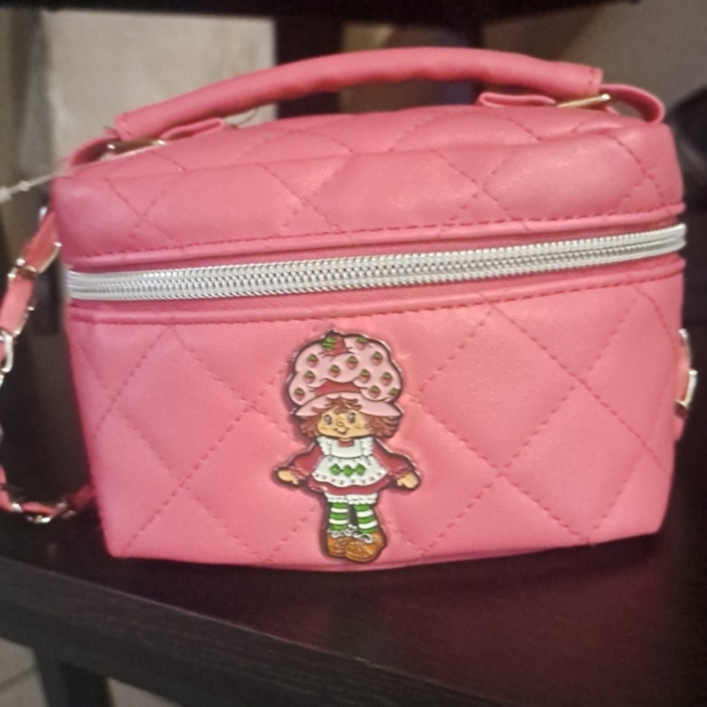 Pink Quilted Crossbody Bag with Strawberry Patch